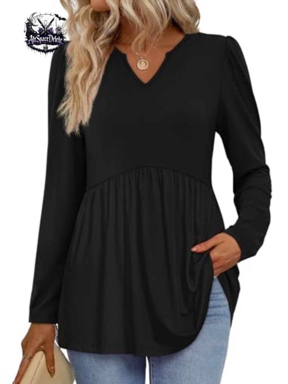 Womens Long Sleeve V Neck Babydoll Peplum Tunic Top Dressy Casual Blouse